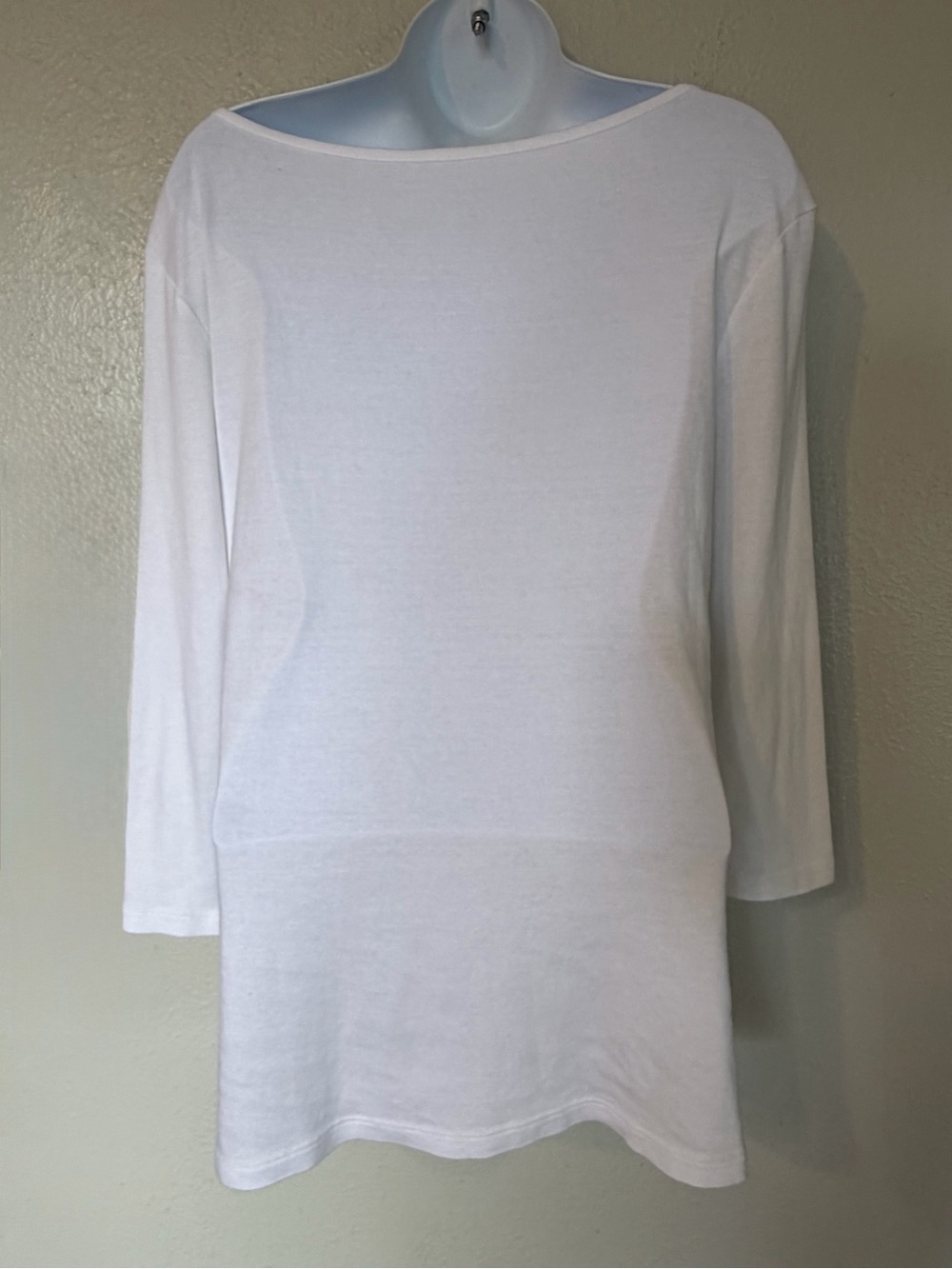 Caslon Boat Neck Long Sleeve T-Shirt Knit Top in White Cotton Modal Blend Sz L - Picture 6 of 8